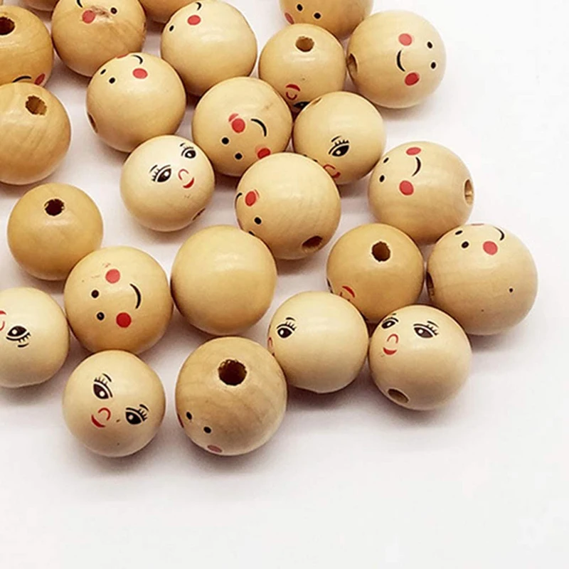 

Бусины россыпью из натурального дерева с рисунком смайлика, 10-25 шт.