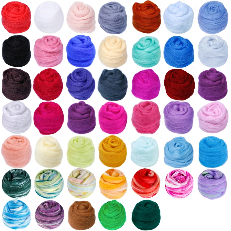 

Fenrry 47 Colors Wool Felt Fibre DIY Needle Felting Materials Wool Felting Needle Tools Soft Roving Felt Fabric 5g/10g/20g/50g