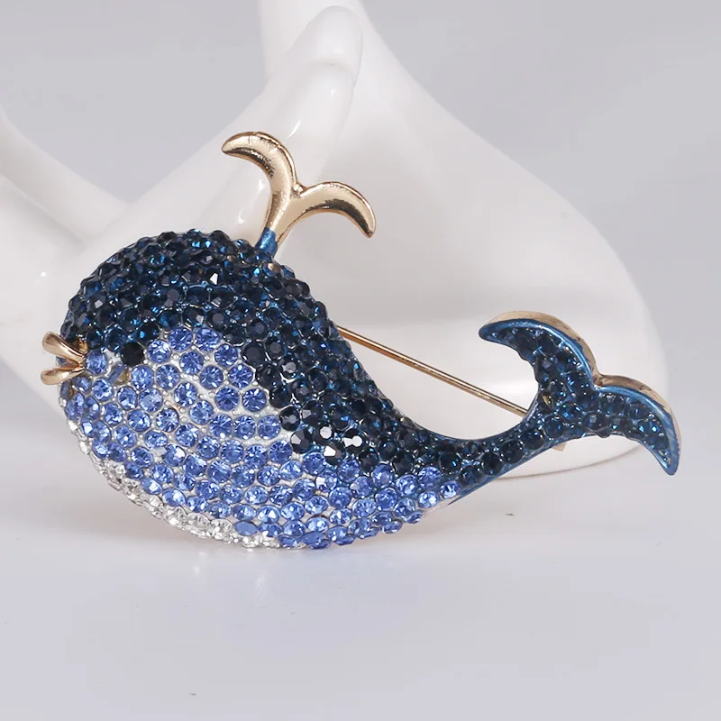 Модные синие стразы-китовые броши для женщин милые кристаллы с рисунком рыбы