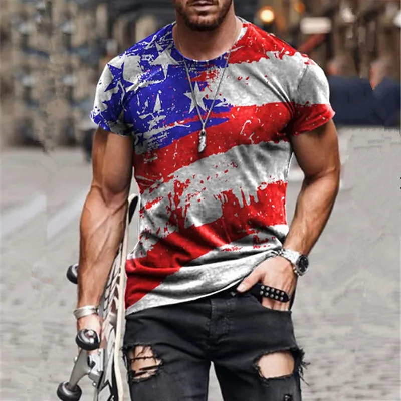

2023 Summer Funny Striped Print Men's Casual Fashion T-shirt Round Neck Loose Oversized Muscle Streetwear Clothing Man's Tshirts
