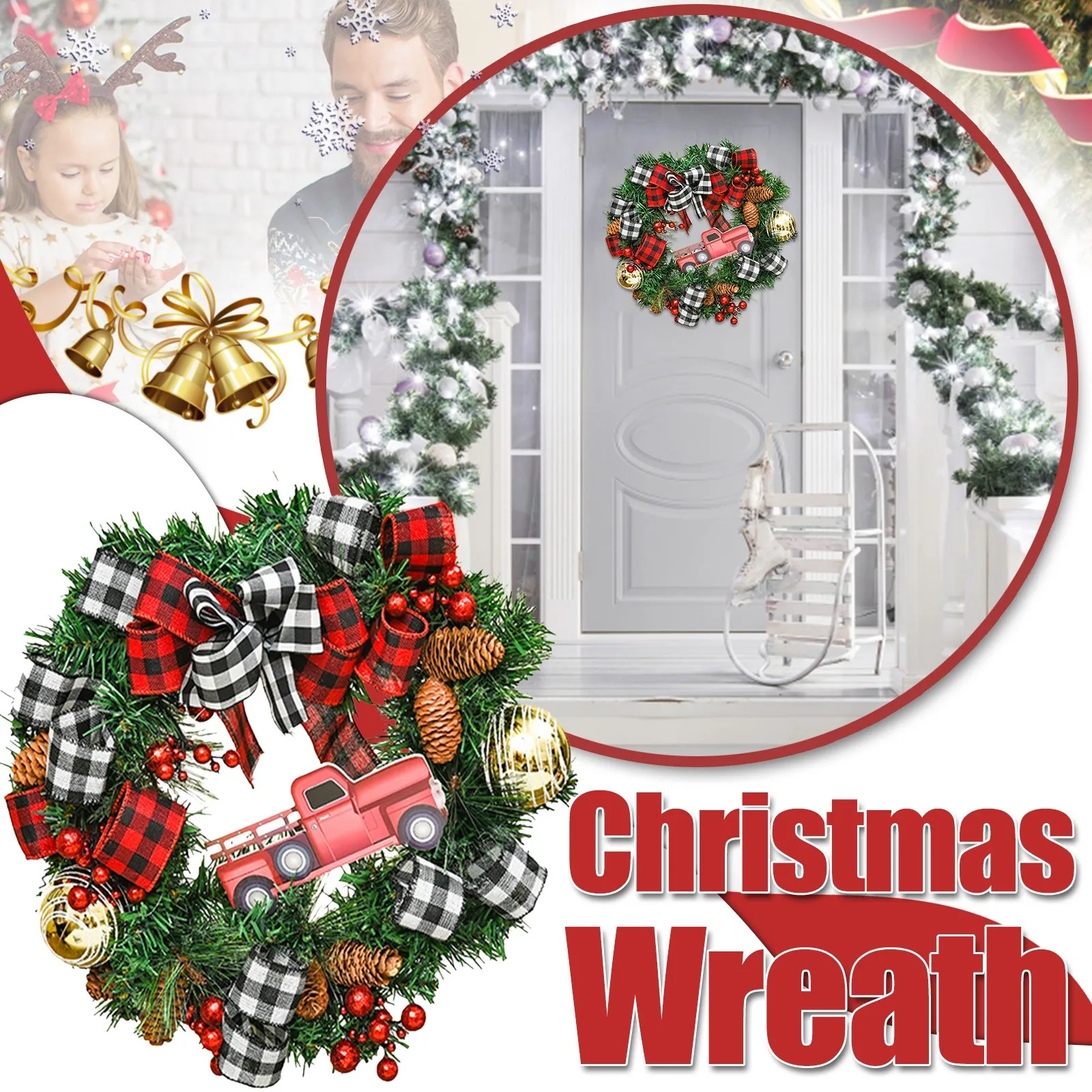 

Рождественский венок, дверь, подвесное настенное украшение, подвеска, Рождественское украшение, дверная тарелка, фото, шар, украшения для ро...