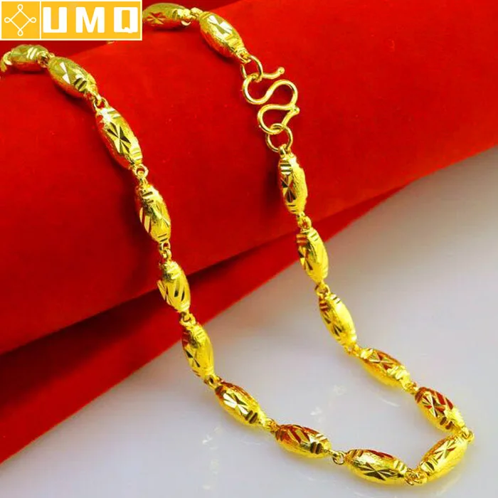 

Luxury 14k Gold Necklace for Men Wedding Engagement Jewelry Artificial Yellow Gold Solid Olive Ball Necklace Lasting No Fading