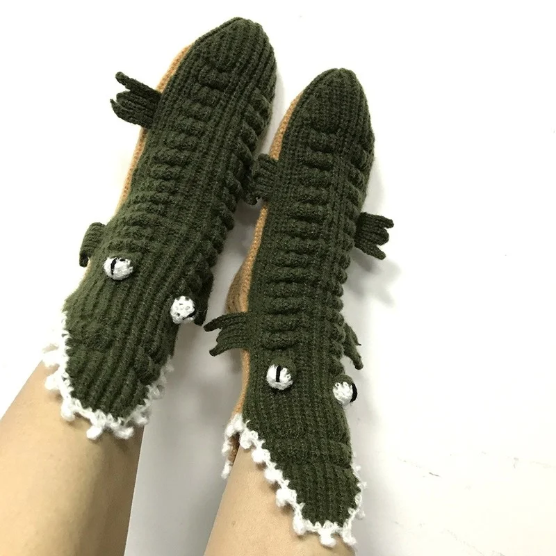 

Solid Color Big Eye Christmas Crocodile Socks Home Floor Socks Warm Knitted Woolen Socks Woman Men