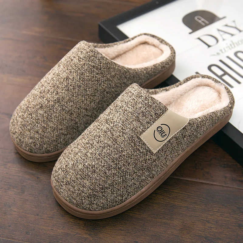 

Men Winter Warm Comfortable Fur Slippers Male Plush Slipper Cotton Shoes Nonslip Solid Color Home Indoor Casual Couples Slippers