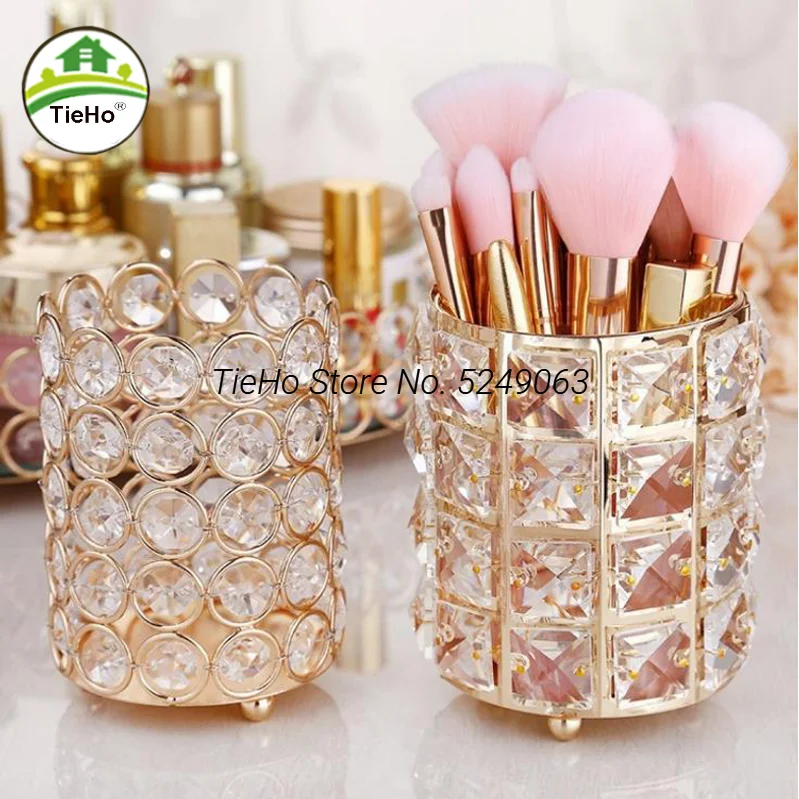 

Makeup Brush Holder Storage Tube Europe Crystal Cosmetic Makeup Organizer Jewelry Lipstick Eyebrow Pencil Makeup Storage Box