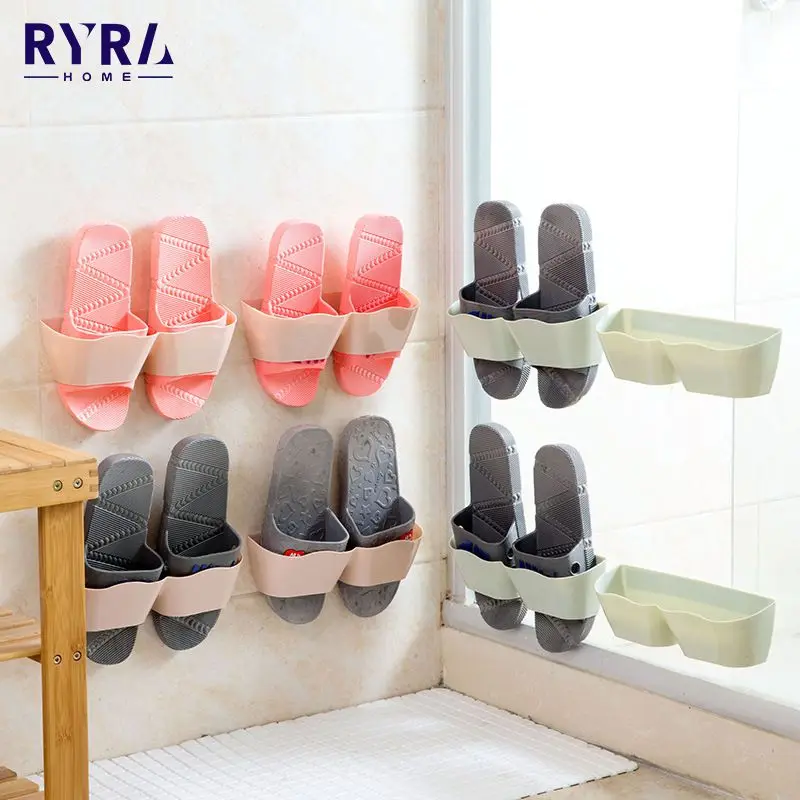 

Wall Mount Shoes Storage Organizer Hanger No Trace Adhesive Slippers Storage Rack Multi-color Slippers Hanging Shelf Holder Hot