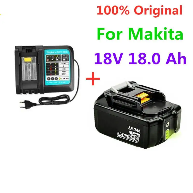 

18V18Ah Rechargeable Battery 12000mah Li-Ion Battery Replacement Power Battery for MAKITA BL1880 BL1860 BL1830battery+3A Charger
