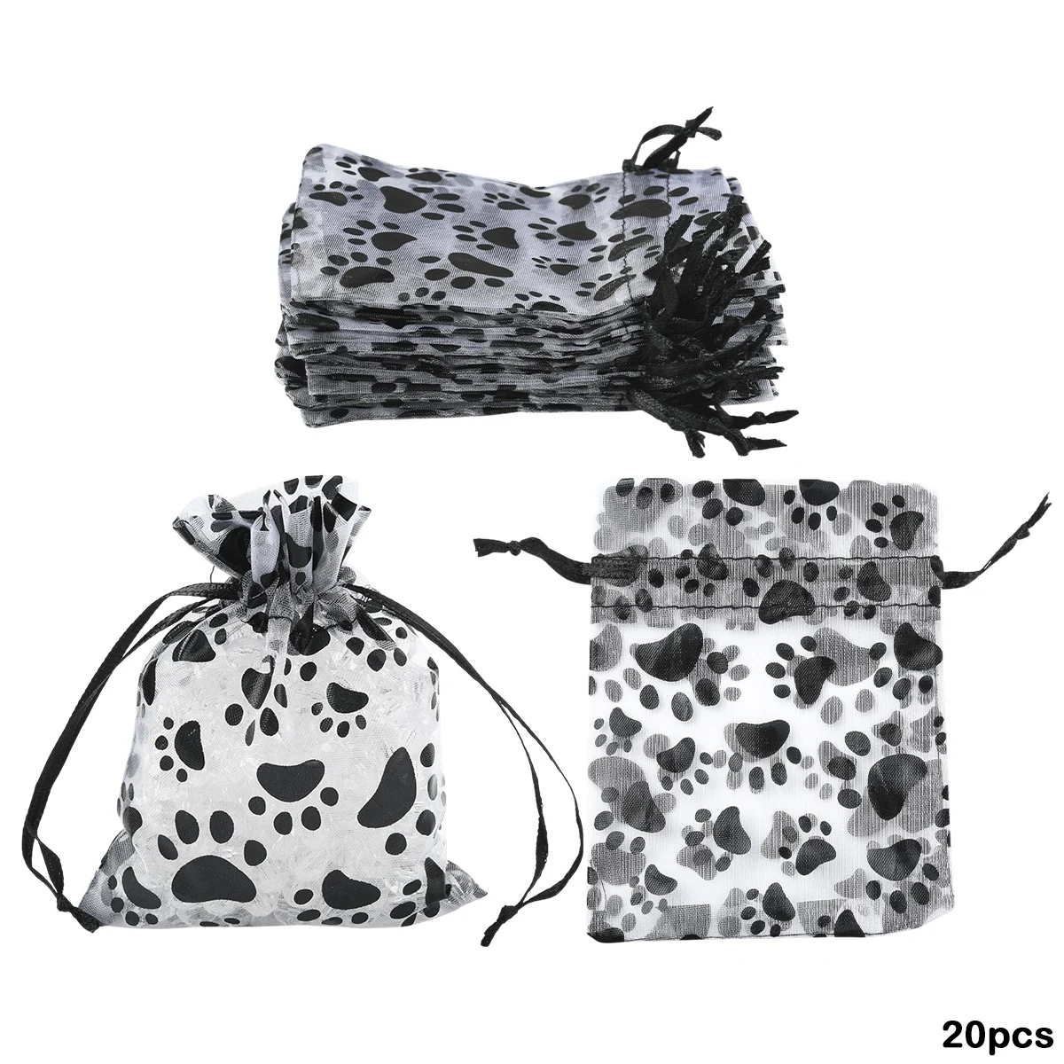 

20 Шт. Подарочных Мешочков Из Органзы С Принтом На Шнурке Для Ювелирных Изделий, Для Свадеб, Вечеринок, Рождества, Прямоугольные