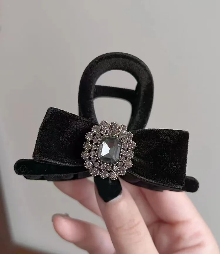 Заколка для волос с кристаллами Женская бархатный зажим бантом Элегантный