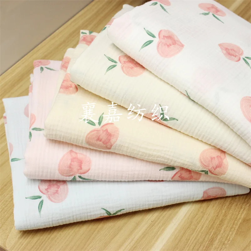 

100X135CM 180 / M Double Layer Cotton Crepe Peach Printing Fabric for Home Clothes and Pajamas