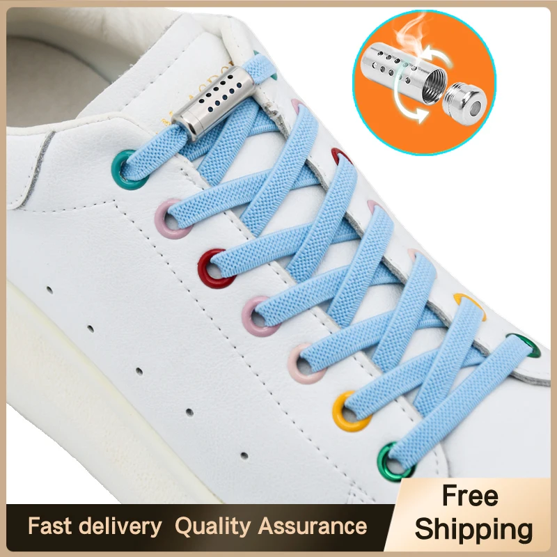 

1 Pair No Tie Shoe Laces Elastic Flat Shoelaces Round Metal Lock Anti-mosquito Lazy Shoes Lace Deodorant Aroma Rubber Bands