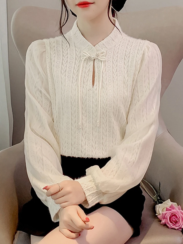 Новая китайская рубашка с воротником-стойкой и пряжкой кружевная нижняя женская