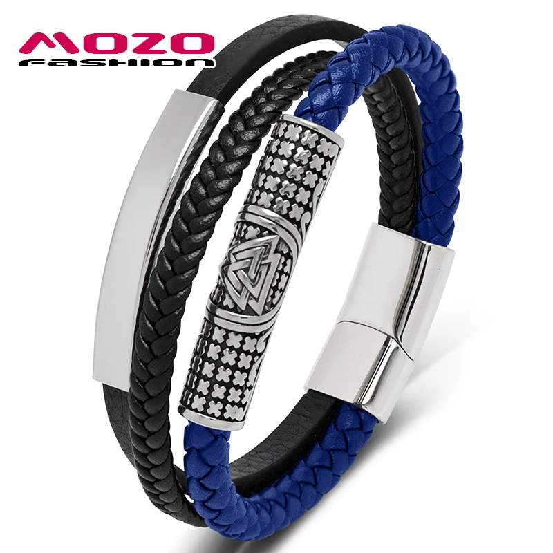 MOZO-pulsera de cuero con diseño multicapa para hombre y mujer, brazalete clásico...