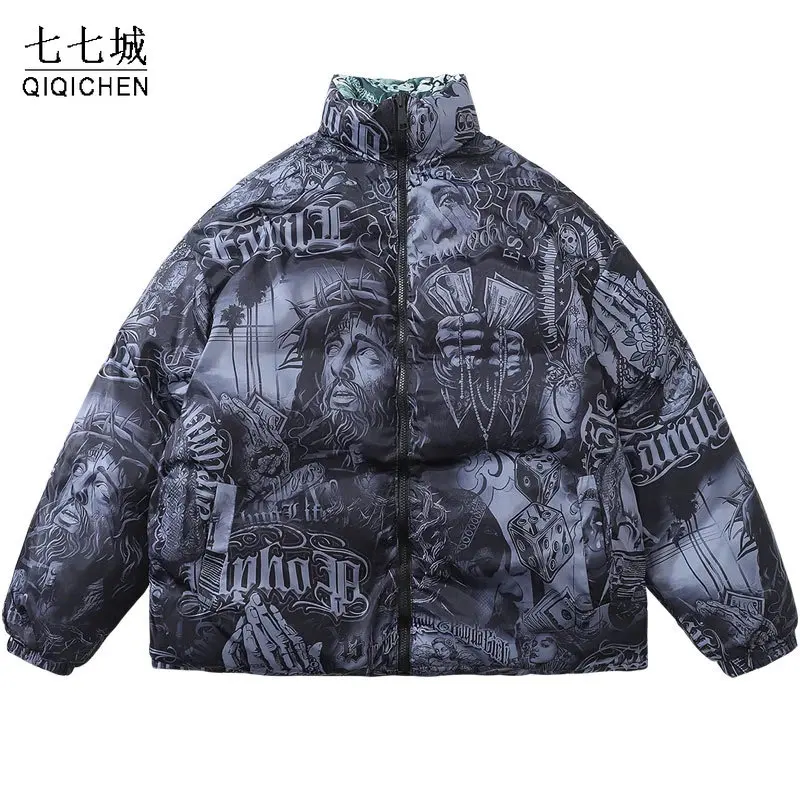 

Hip Hop Reversible Jacket Men Winter Parka Streetwear Thick Warm Punk Gothic Oversized Coat 2022 Harajuku Fashon Casual Outdoor