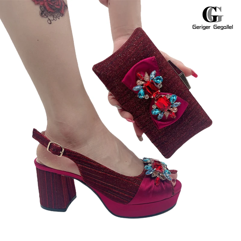 2023 Nigerian Summer Women's Sandals Silver Fashion Women's Shoes + Natural Gemstone Decoration Bags Wedding Banquet Shoes