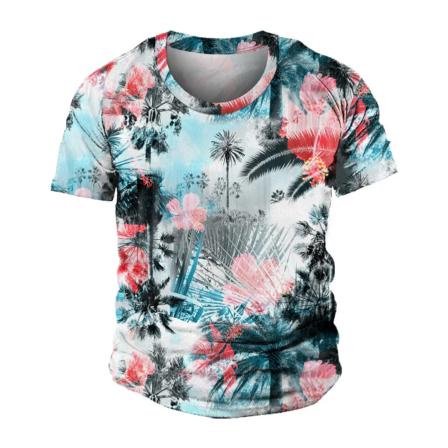 

Fashion Personality Coconut Tree Pattern Summer Men's T-shirt 3D Printed Retro Casual Short Sleeve Neutral O-neck Premium Top