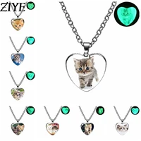cute cat heart charms necklace for women luminous pendant chains glass dome necklaces couple trend jewelry child gifts wholesale