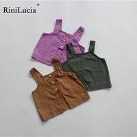 rinilucia summer girls halter sleeveless solid color tshirt tees kids children tops baby girl cotton linen casual clothes tshirt