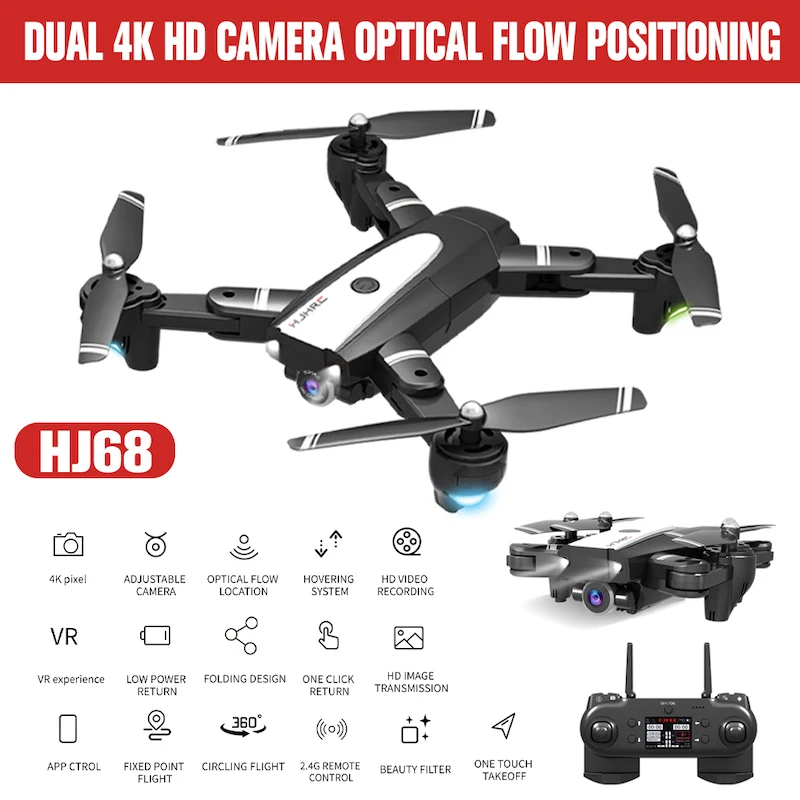 

Радиоуправляемый Дрон HJ68 V4 4k6k HD с широкоугольной камерой 1080P Wi-Fi Fpv Дрон двойная камера Квадрокоптер передача в реальном времени Вертолет иг...