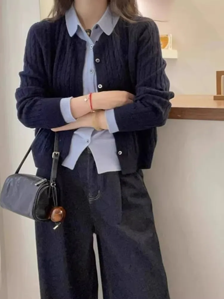 Твист-вязаный кардиган искусственный топ из двух предметов флисовый корейский