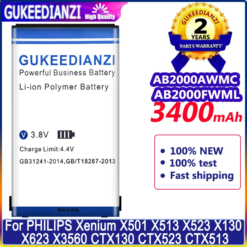 

Bateria 3400mAh High Quality Battery For PHILIPS X3560 X2300 X333 AB2000AWMC Xenium X501 X513 X523 X130 X623 Replacement Battery