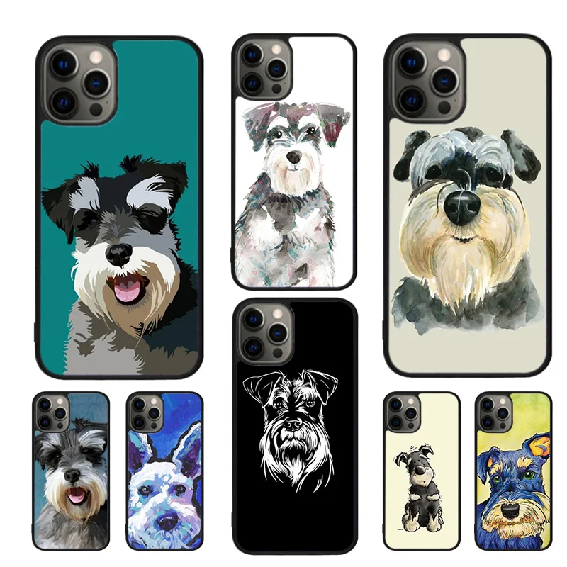 Cartoon Schnauzer Dog Phone Case For iPhone 16 15 14 11 12 13 mini Pro XR XS MAX Plus coque Cover Shell