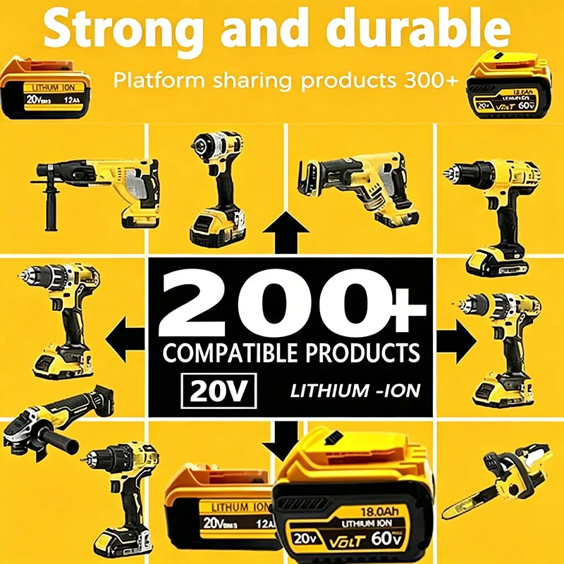 Для литий-ионных аккумуляторов DeWalt 18В 20В, замена аккумулятора 20В 12Ач DCB203 Li-Ion для электроинструментов DCB206 DCB205 DCB204 DCB200. (art.: 3920dcf72cc41) - 3920dcf72cc41