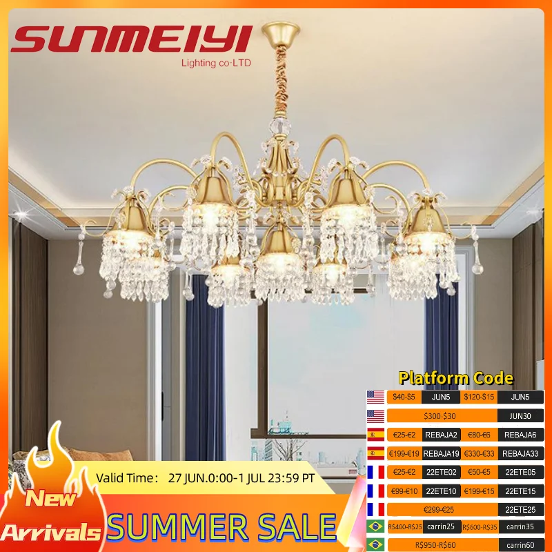 

Luxury Golden LED Chandelier K9 Crystal Light For Dining Living Room Bedroom Kitchen Hotel Hall Villa Stairway Creative Hanging