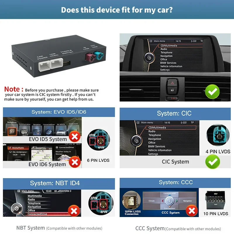 

Беспроводная Система AUTOABC CarPlay Android Для BMW NBT CIC, Совместимая С Сериями 1, 2, 3, 4, 5, X1, X3, X4