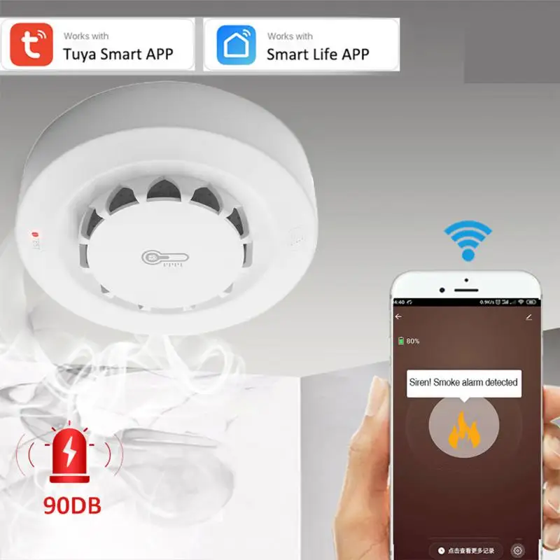 

Умный детектор дыма Aubess Tuya с Wi-Fi, система датчиков температуры, сирена, защита от огня, уведомления через приложение, безопасность дома, умная жизнь