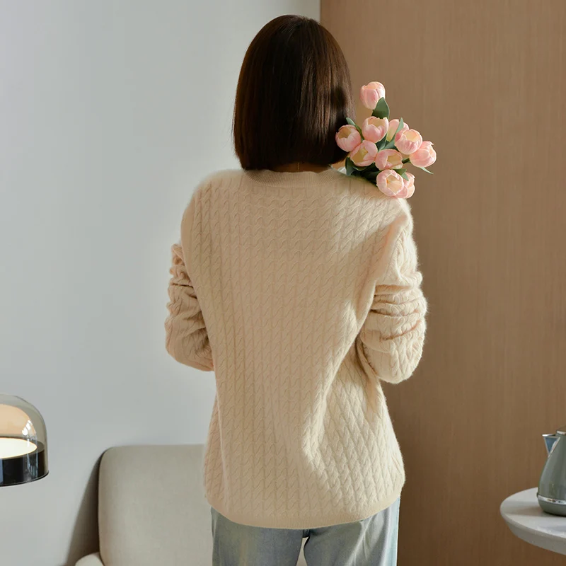 Женский свитер из мериносовой шерсти с круглым вырезом и длинными рукавами