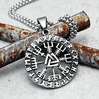 viking runes compass necklace 316l stainless steel men retro triangle pendant chain norse myth for friend male jewelry best gift