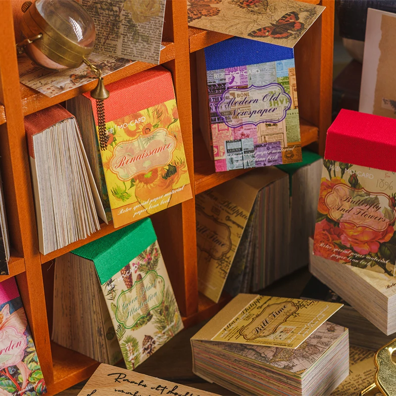 

100 pieces Material package Tara paper art retro newspaper bill flower plant spirit moon night collage decoration 8 Choices