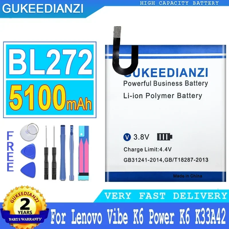 Аккумулятор GUKEEDIANZI 4500 мАч 5100 BL267 BL272 для Lenovo Vibe K6 Power K33A42 XT1662 K33a48 K33b36 k33b37 (не K33A42)