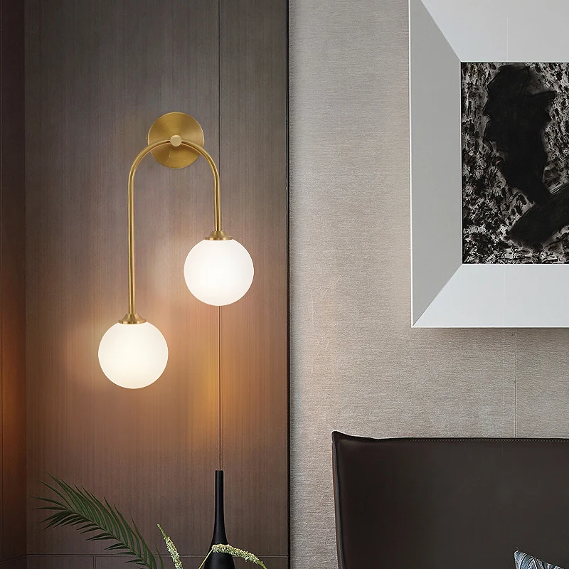 

Nordic Designer Full Copper Wall Lamp Modern Simple Glass Ball Living Room Background Wall Lamp Bedroom Study Bedside Lamp