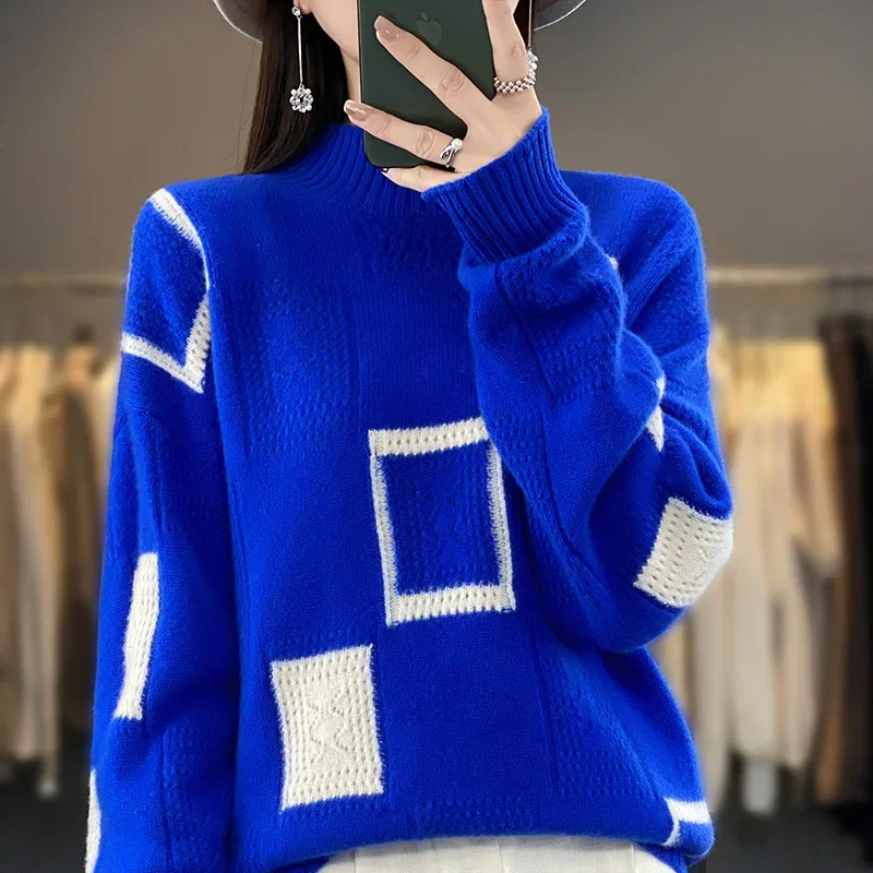Осень-зима новый шерстяной свитер женский пуловер с высоким воротником и