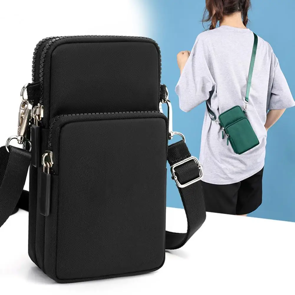 Women Men Mobile Phone Bag Multi-pockets Zipper Adjustable N