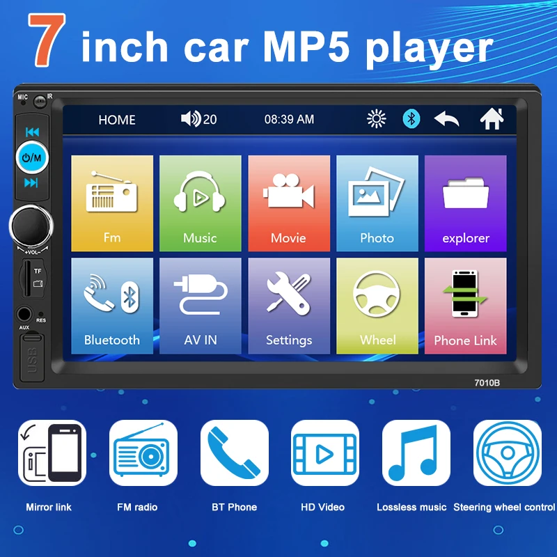 AHOUDY 7010 2 Din Multimedia Player 7"Mirror Link Autoradio MP5 MP3 BT USB TF FM MP5 Player Receiver  Carplay Car Stereo