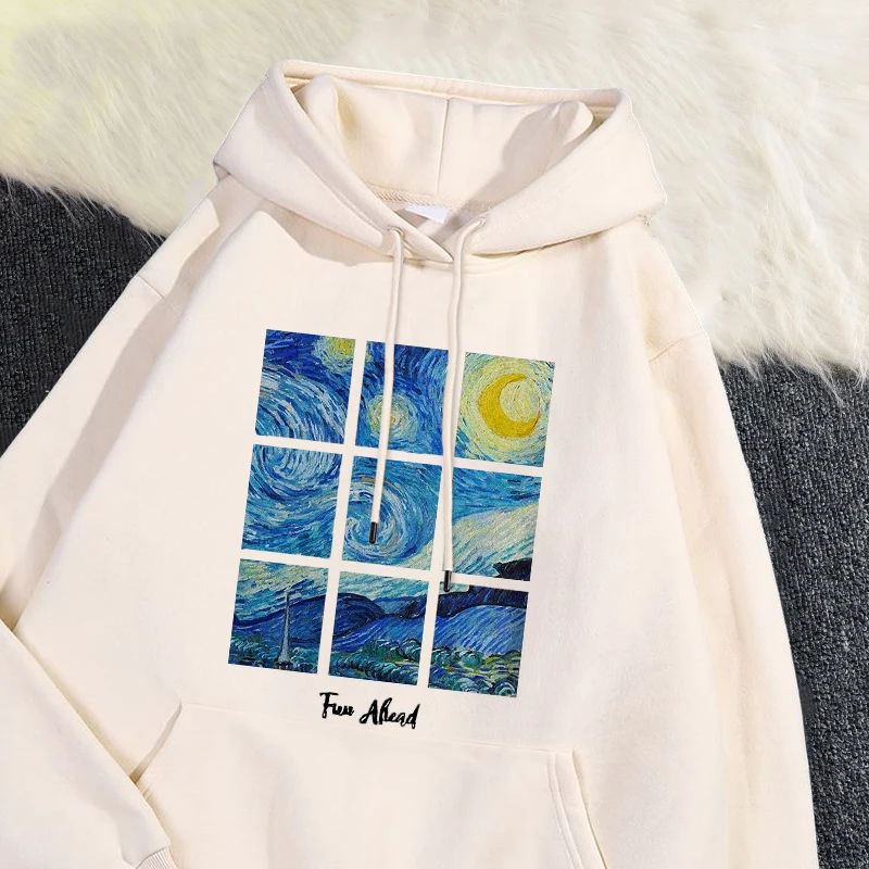 Женские осенне-зимние пуловеры с капюшоном и мультяшным принтом звезд небом