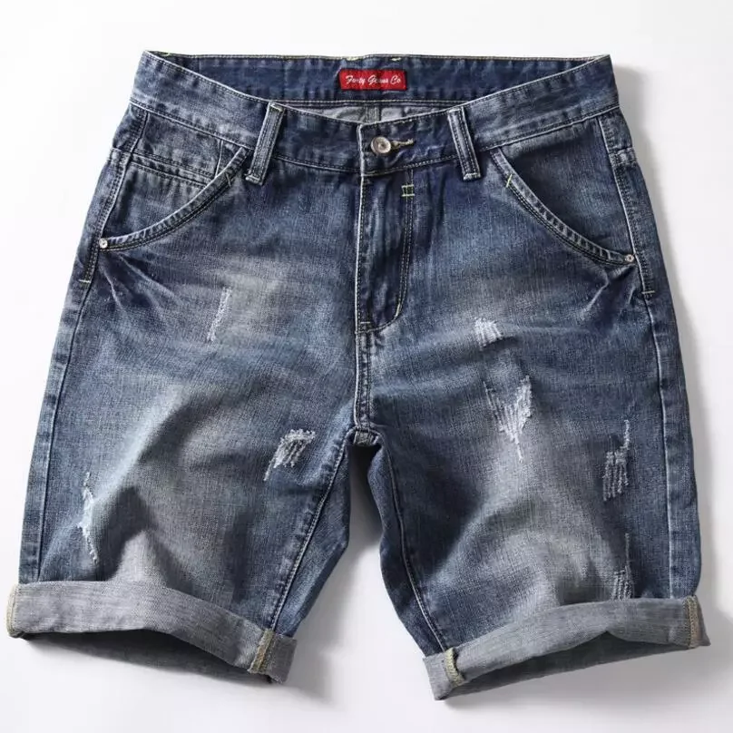 2022New Blue Stretch Denim Shorts Straight Fit Shorts Jeans High Quality Elastic Casual Denim Jeans Shorts New Summer Shorts Siz