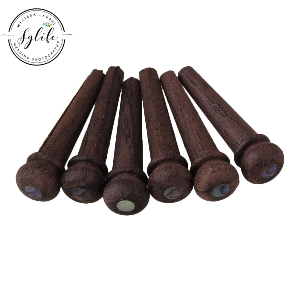 

6 Acoustic Guitar Rosewood Bridge Pins ABALONE Shell Dot