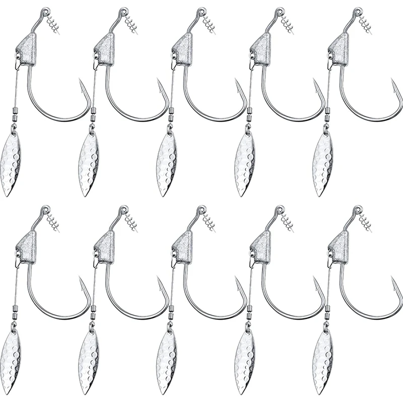 Hot 3C-10 Pcs Underspin Hooks Weighted Hooks Swim Bait Hooks With Blade Spring Hook Weighted Fishing Hook