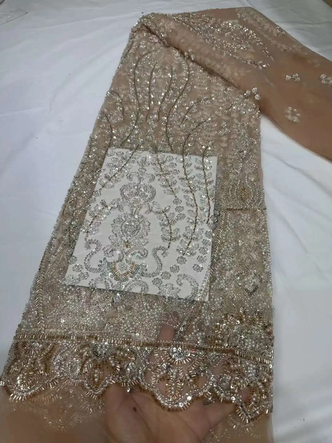 Африканская кружевная ткань 2024 блестки вышивка бисером жених Нигерия свадебная