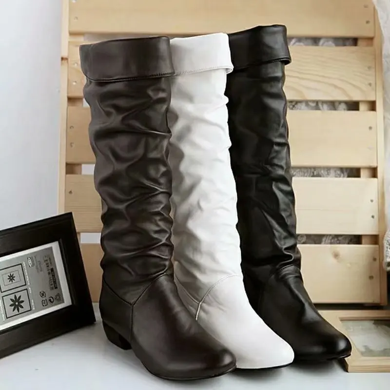 

Plus size 34-43 fashion new arrival Winter Mid-Calf Women Boots Black White Brown flats heels half boots autumn Snow shoes