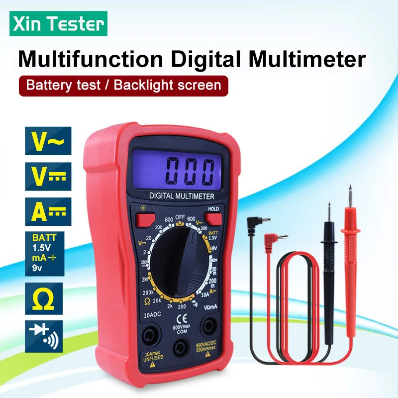 

Xin Tester XT830 AC/DC Ammeter Voltmeter Ohm Voltage Tester Digital Multimeter LCD Backlight Resistance Continuity Tester