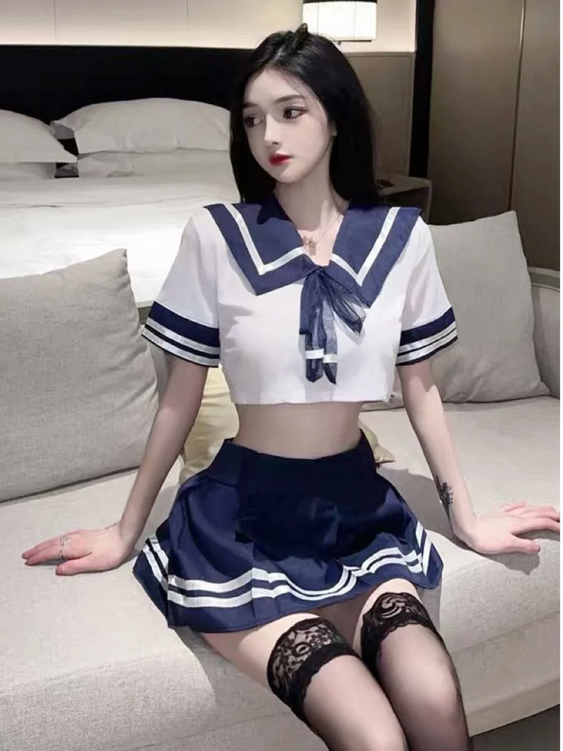 Новинка лета 2023 Женская Сексуальная Милая Студенческая форма верх с коротким