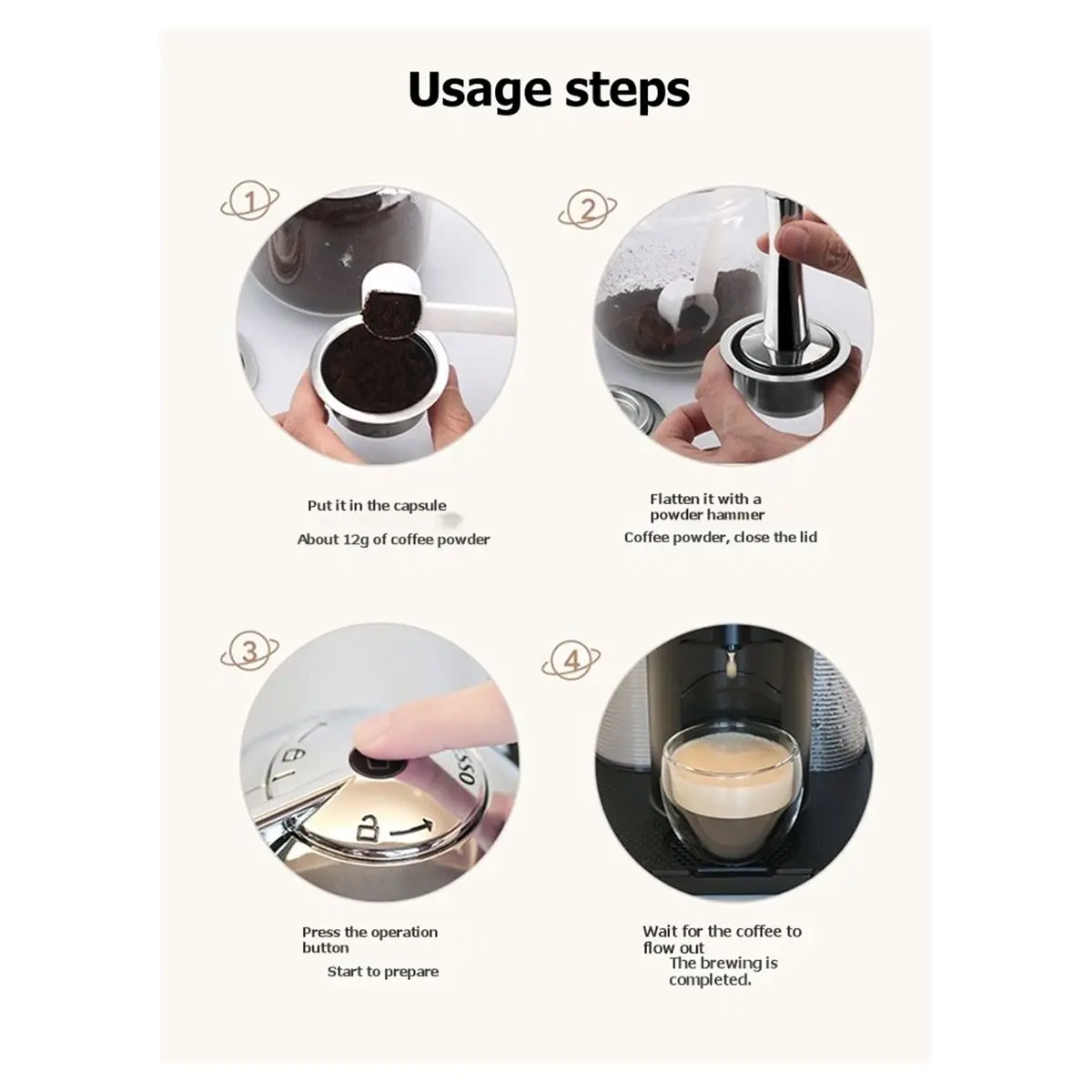 Фото обновление. Многоразовые капсулы для эспрессо Nespresso Vertuo Pop/Next/Plus, перезаполняемые кофейные капсулы с темпером, ложкой и щеткой, 230 мл №1