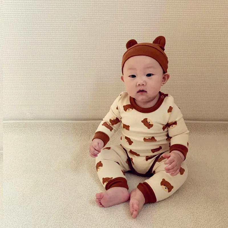 

HoneyCherry/штаны с высокой талией для малышей; Хлопковый комплект домашней одежды для мальчиков и девочек; Комплекты из трех предметов