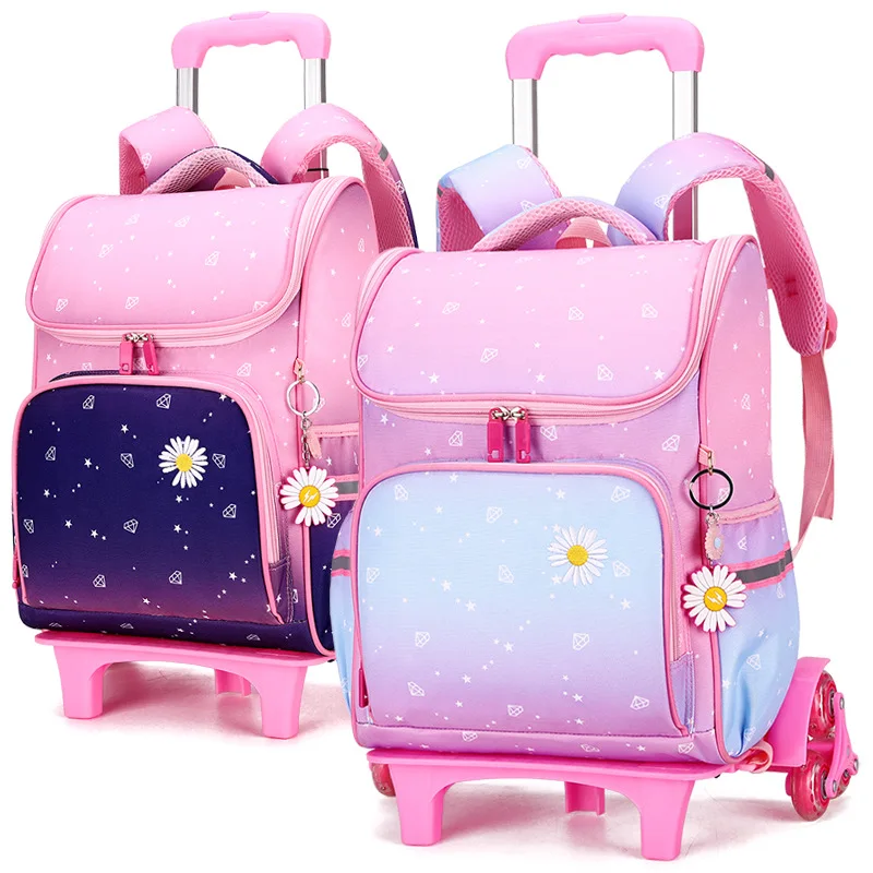 2022 Trolley Grils Kids backpack school Backpack Removable Children School Bags with Wheel book bag princess Schoolbags kids
