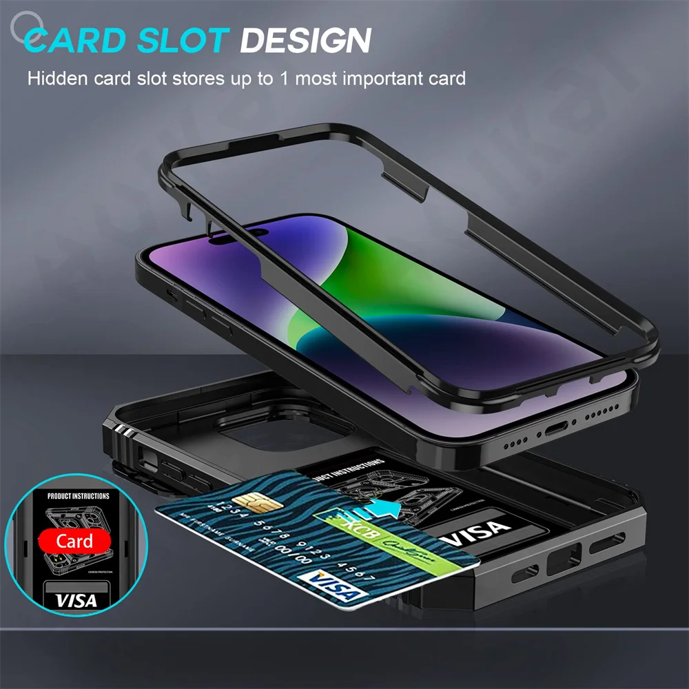 Case For iPhone 14 13 12 11 Pro XS Max 8 7 Armor Designed Shockproof Rugged Military Grade Protective Slide Lens Protector Case
